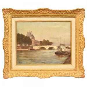 ALTE GEMÄLDE, LANDSCHAFTSBILDER, PONT NEUF VON PARIS, ÖL AUF LEINWAND, MALER DES 19. JAHRHUNDERTS. (QP228)